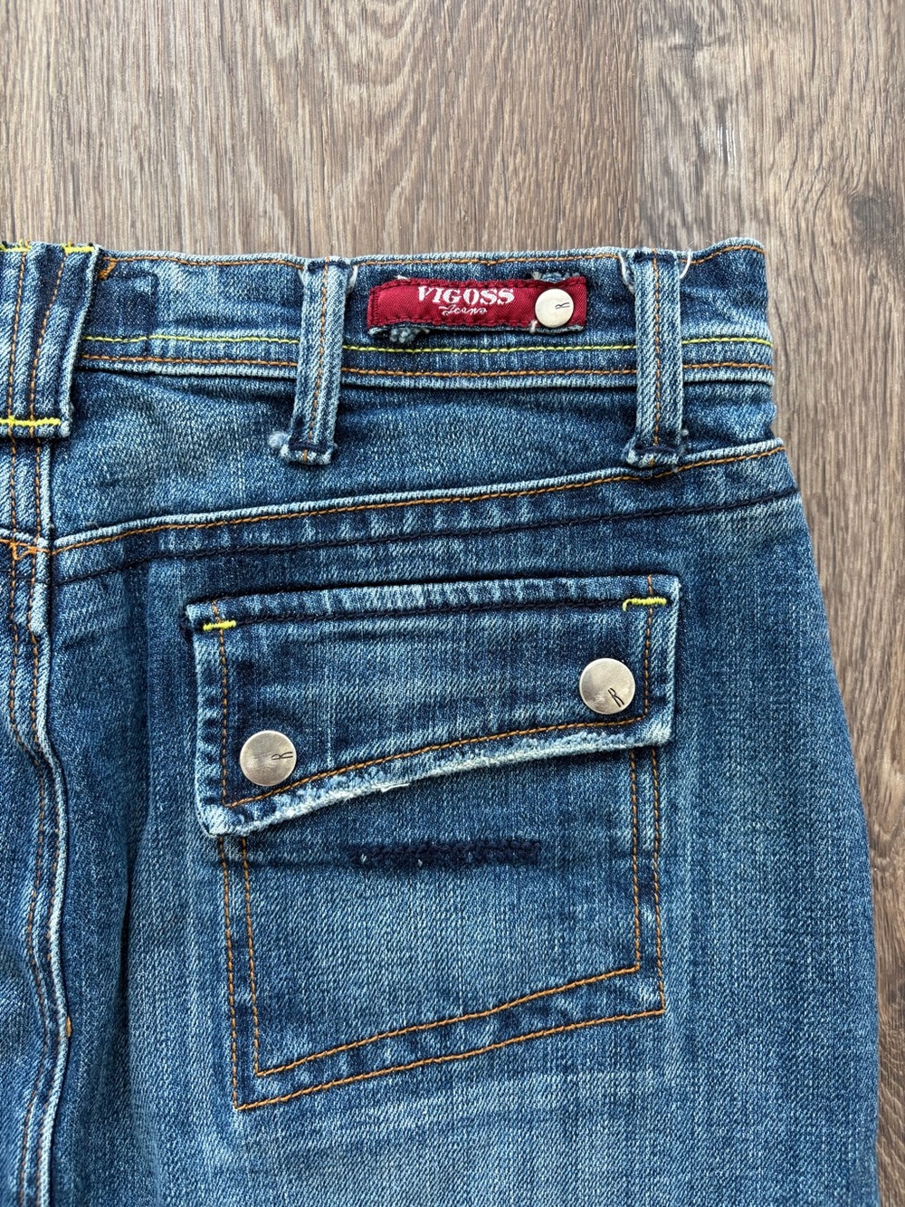 Y2K Miss Vigoss Denim Mini Skirt Jean Skirt Contrast Stitch Pocket Detail 3/4 - Picture 5 of 8